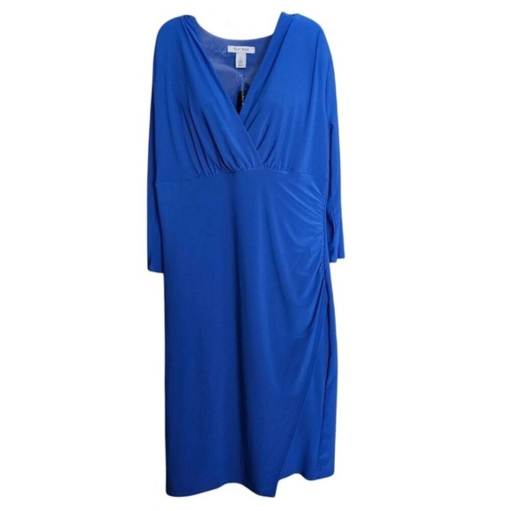 WHBM Riviera Blue Shirred Faux Wrap Dress L NWT White House Black Market Cocktai